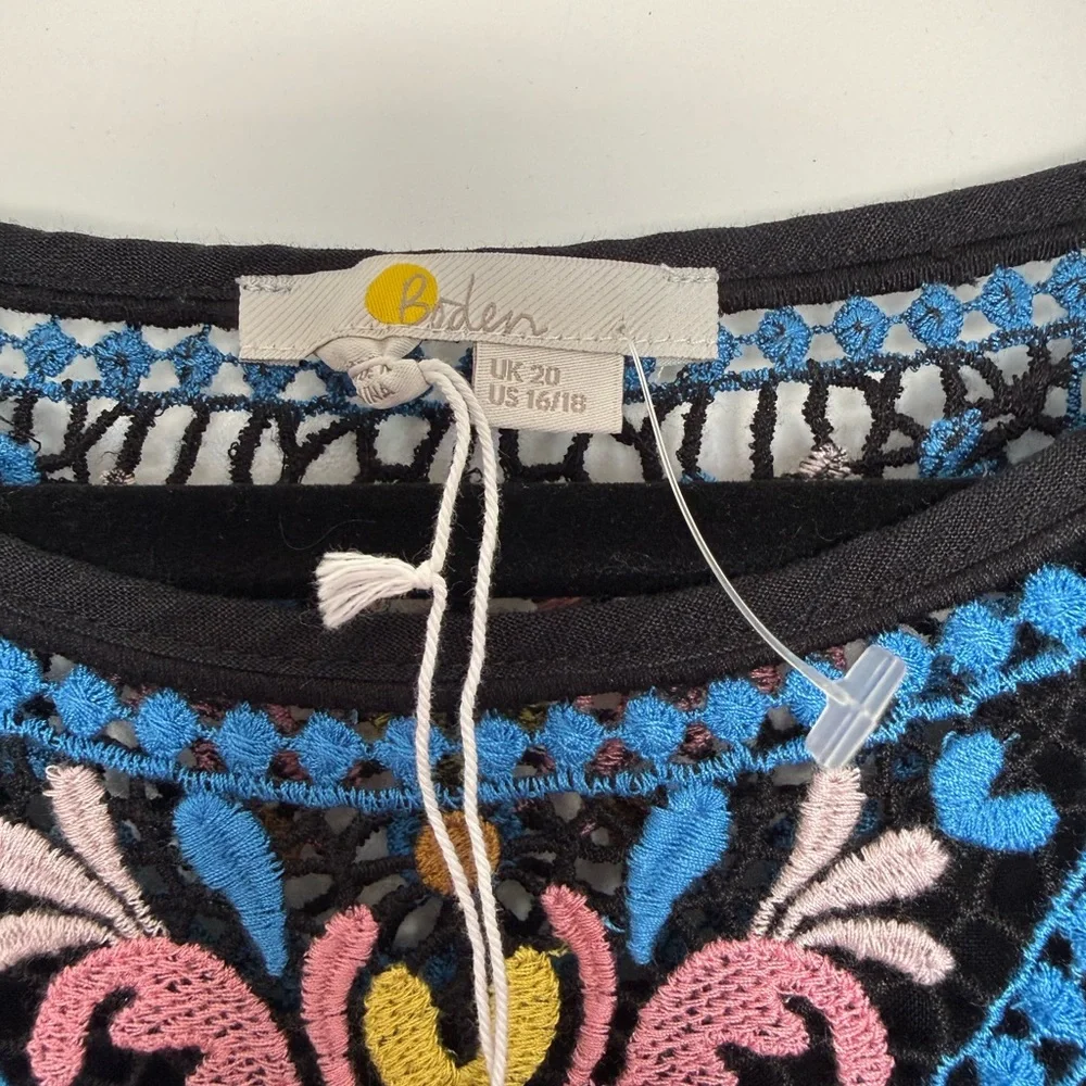 NWOT Boden Fleur Black Linen Embroidered Blouse - Picture 8 of 11